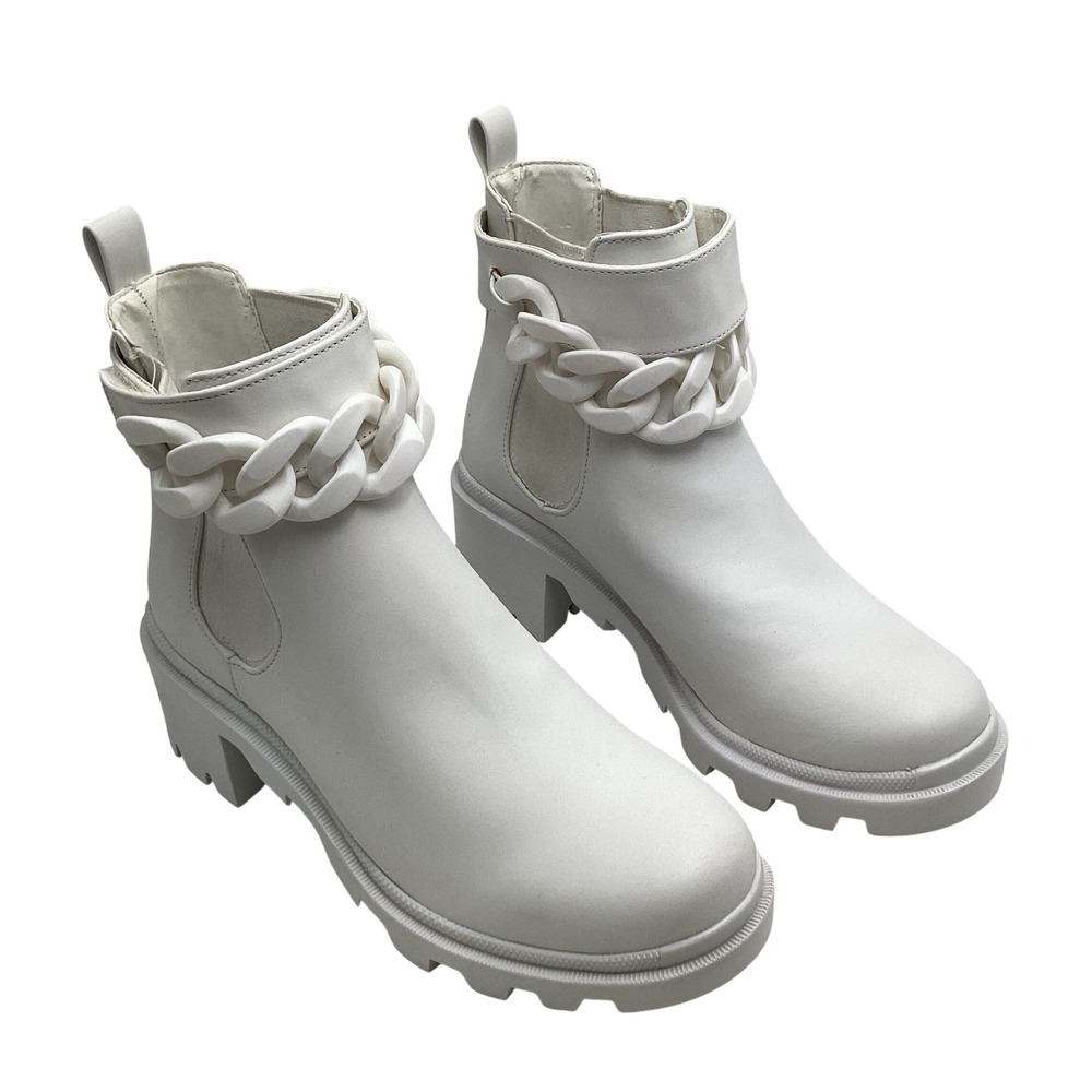 Steve Madden Amulet-C White Chain Platform Lug Sole Ankle Boots Womens 8M